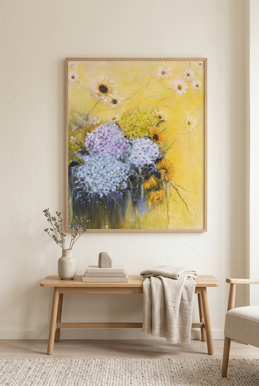 Floral artwork as a 16 × 20 print in a serene room